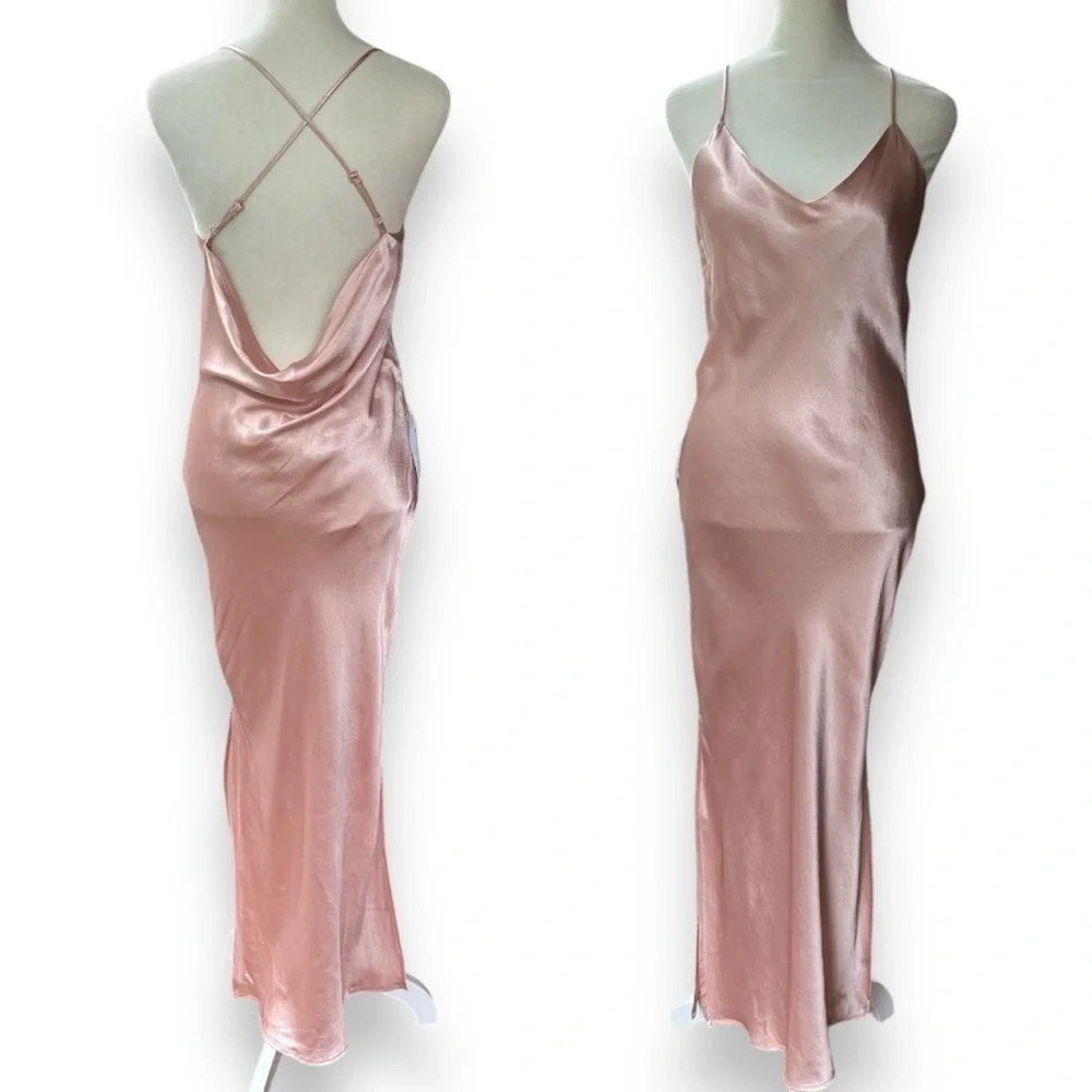 New Topshop Cowl Back Satin Midi Slip Dress in Blush | Size 4